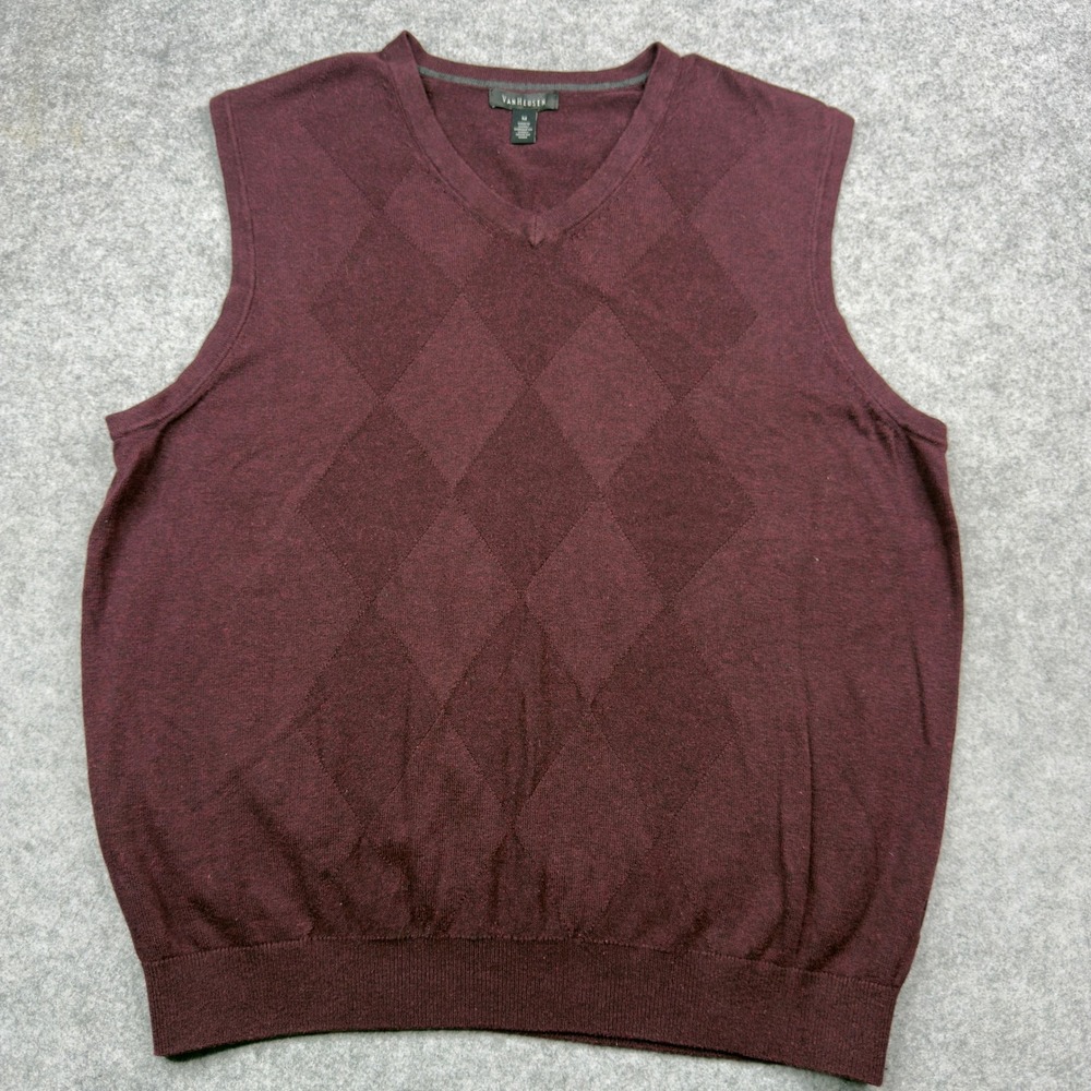 Van Heusen Mens Burgundy Argyle V-Neck Sweater Vest Maroon Medium‎